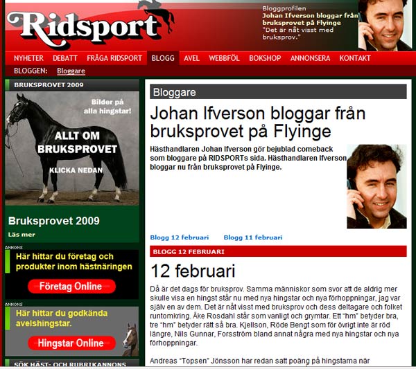 Sjekk ut Johan Ifversons blogg fra kåringen. (Foto: Faksimile www.tidningenridsport.se)